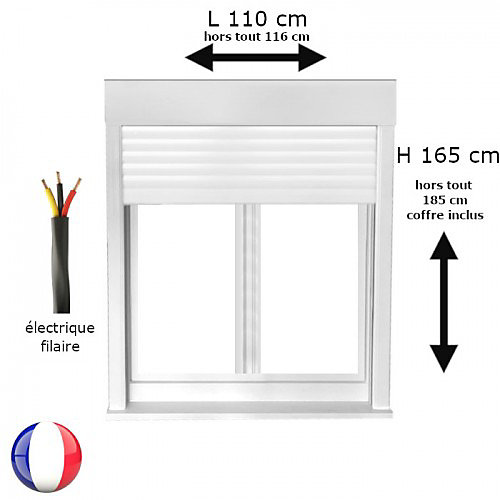 Fenêtre PVC avec volet roulant électrique H 165 x L 110 cm 2 vantaux pour pose en neuf