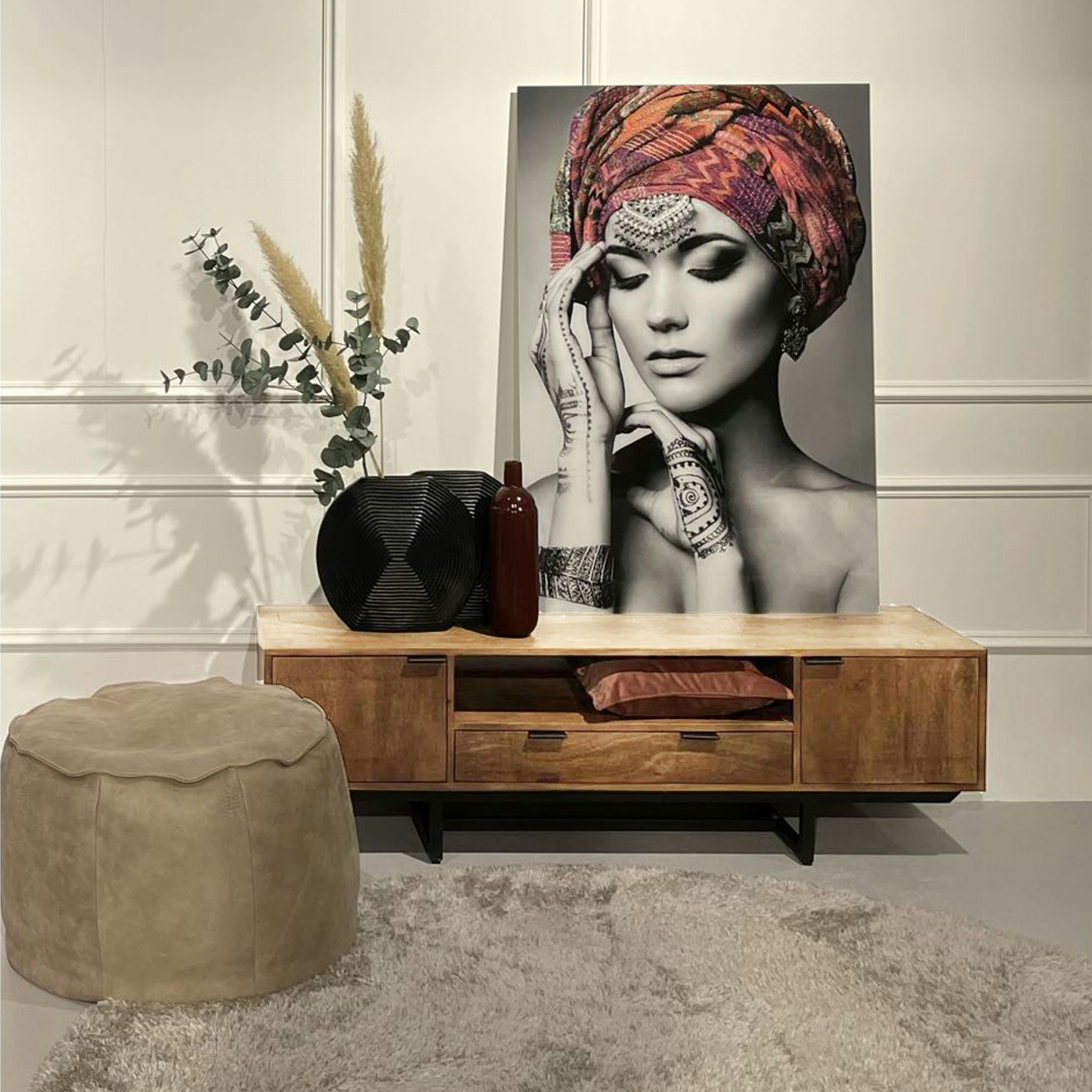 BILBAO - BILBAO-Meuble TV 2 portes 1 tiroir, bois de Manguier massif et métal