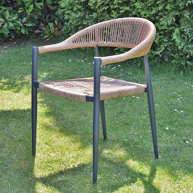 CASAMANCE - Fauteuil alu anthracite et corde tressée naturelle