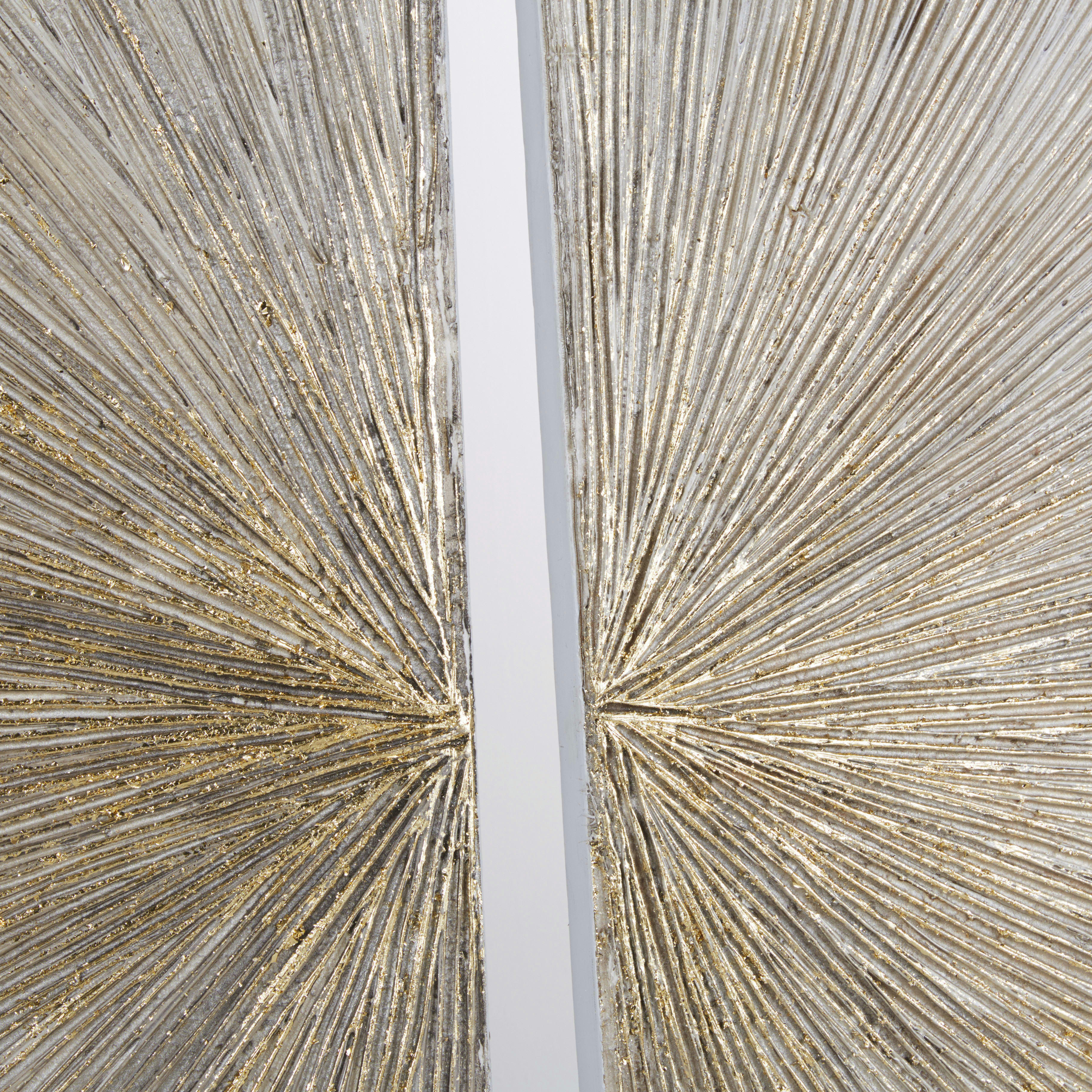 KIARA - Toile diptyque peinte blanche, dorée et beige 160x120