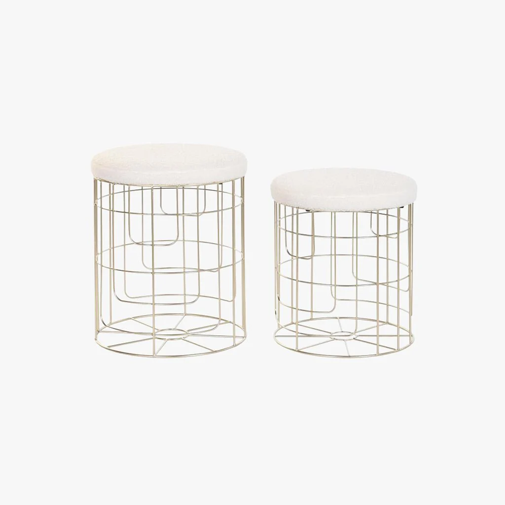 Conjunto de Dois Bancos Dourados com Arrumação e Tampa Bouclé SERENA