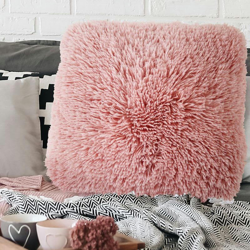 NEO - Coussin à poils longs extra-doux rose 60x60