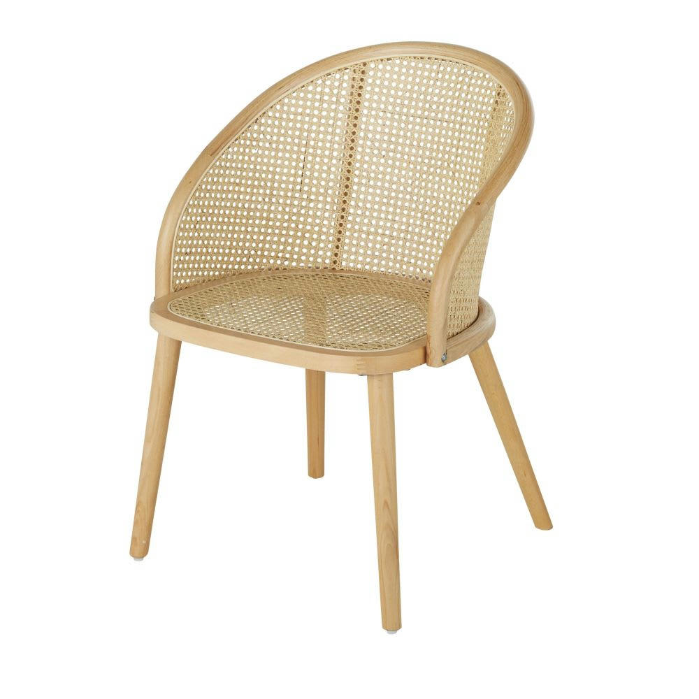 Sockette - Fauteuil de table en bois de hêtre et cannage en rotin beige