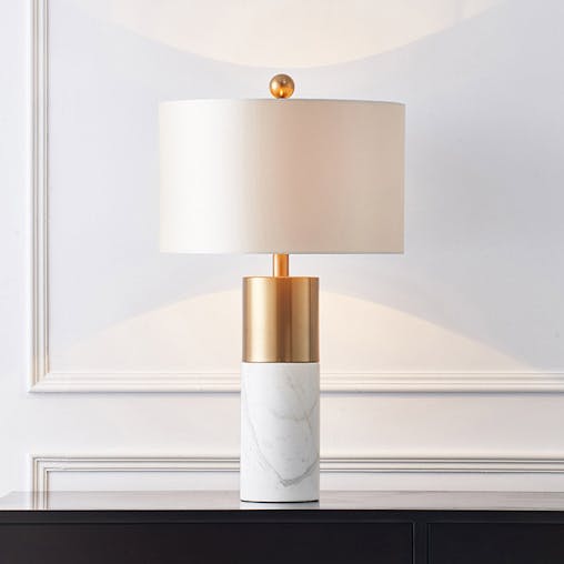 SOGA 2X 60cm White Marble Bedside Modern Desk Table Lamp Living Room Shade with Cylinder Base
