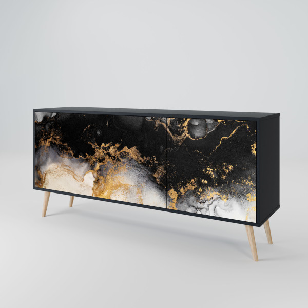 MARBLE OF TOMMORROW Komoda 3 drzwi Czarna-Bukowa skośna