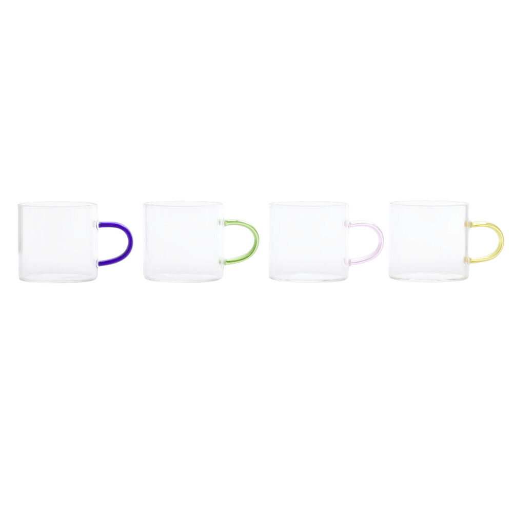 Tasse à café x4 en verre anse colorée Ø5xH5cm