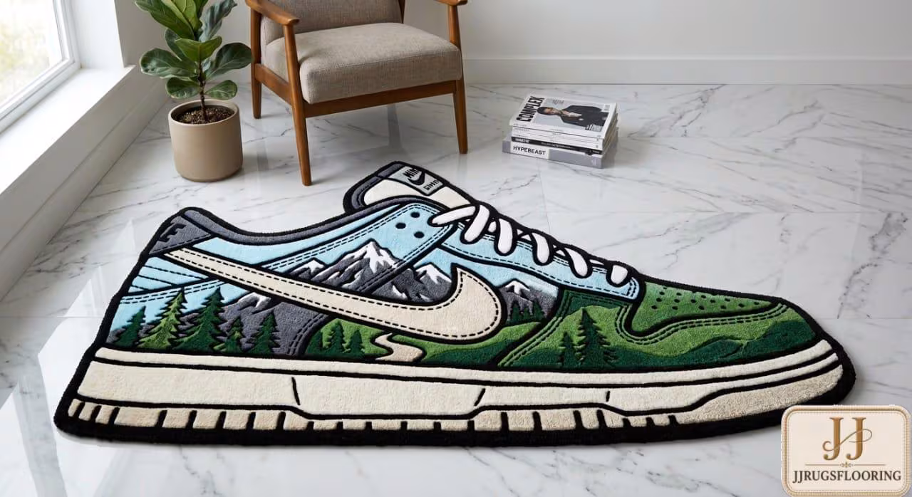 Hand Tufted Sneaker Rug, Athletic Shoe Shaped Wool Carpet, Streetwear Style Decor