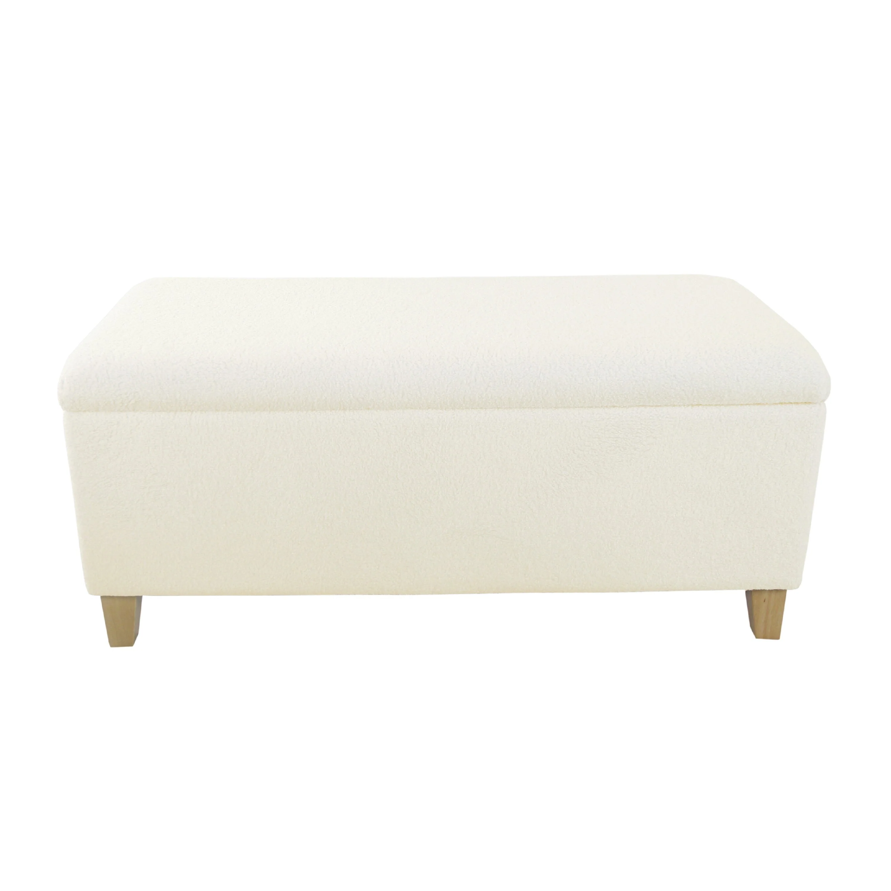 Liv Storage Bench Ottoman, Cream Sherpa, Natural Brown Wood, 42 Inch