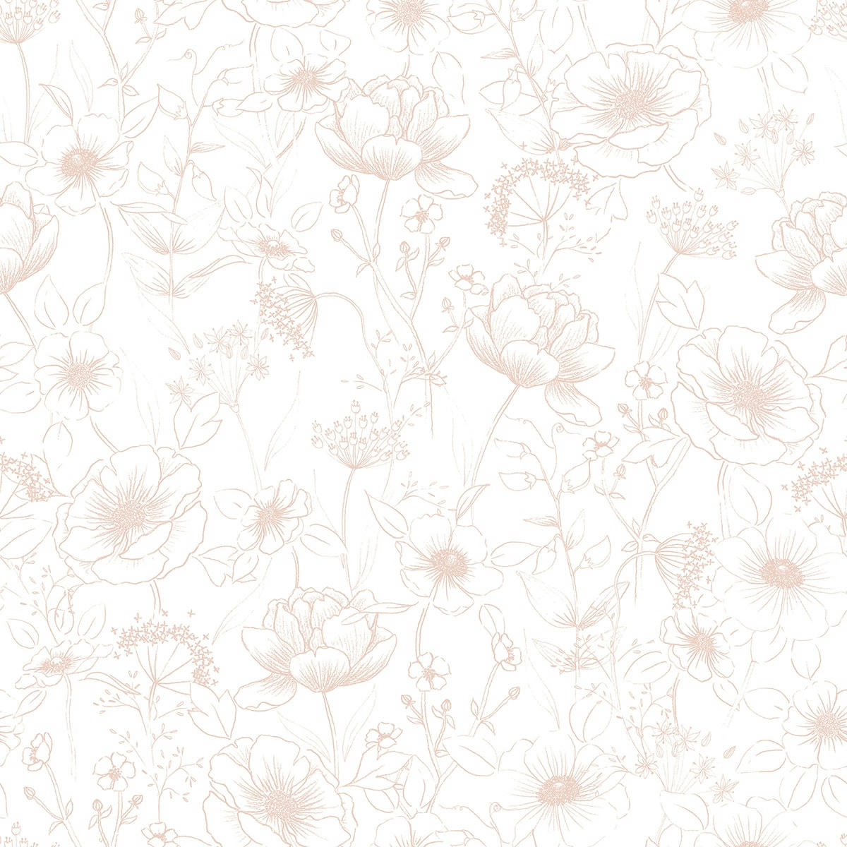 BOTANY - Papier peint bucolique fleurs en Papier Rose 50cm x 10m