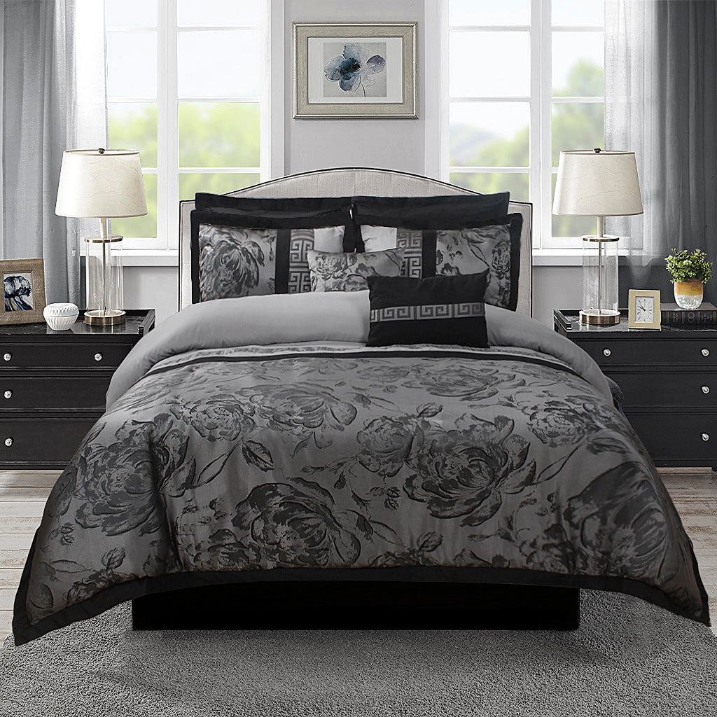 8 Piece Jacquard Fabric Patchwork Comforter Set Bed In A Bag-Tang