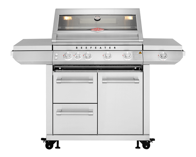 BeefEater 7000 Premium 4 Burner Flame Failure BBQ on Side Burner Cart
