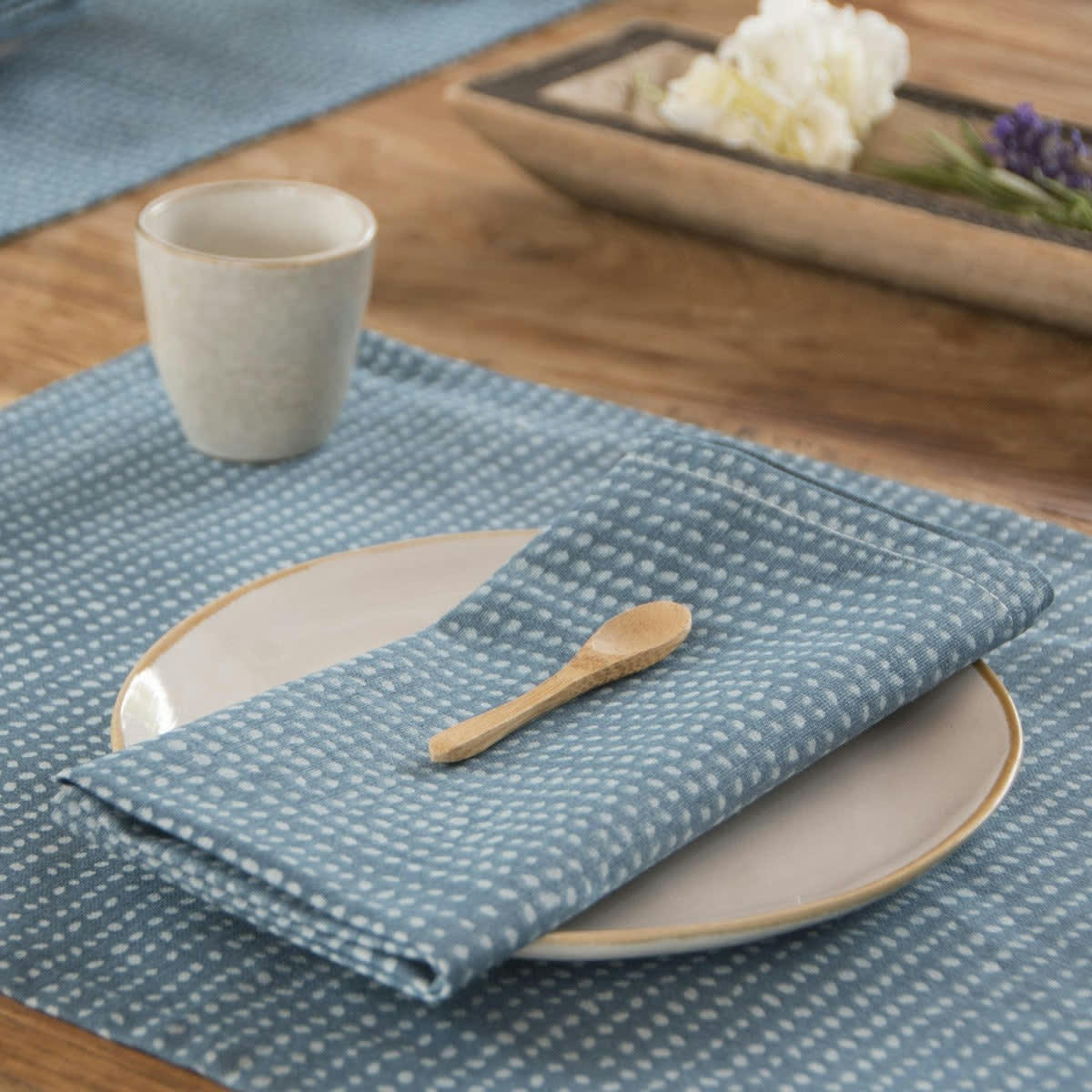 DOTS - Serviettes de table (x4) coton  45x45 bleu paon