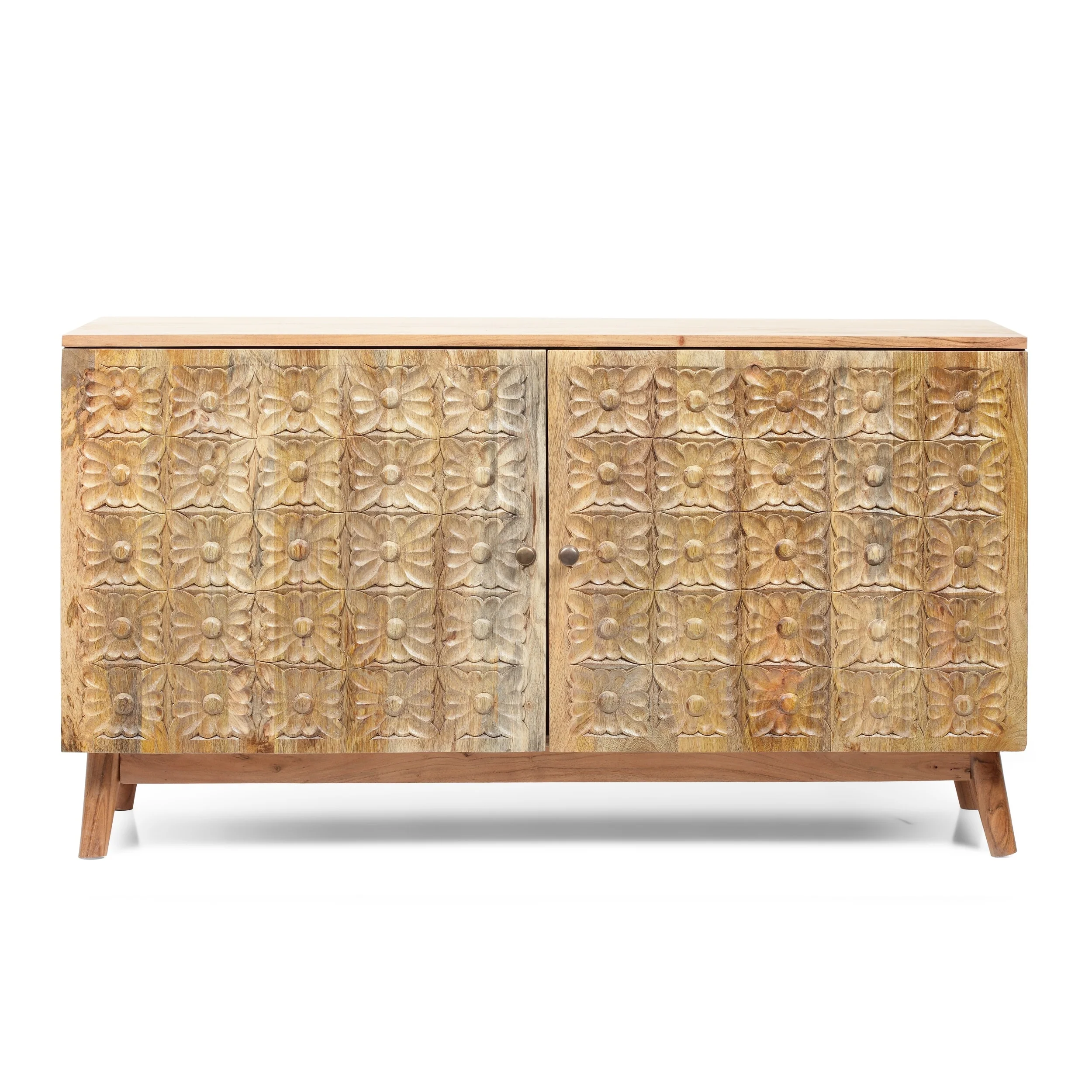 Grimsley Handcrafted Boho Acacia Wood 2 Door Cabinet by Christopher Knight Home - 47.00 L x 16.00 W x 26.50 H