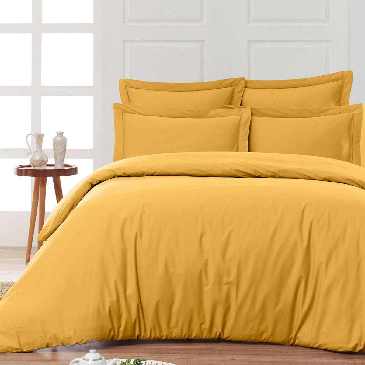 SOFT PERCALE - Drap housse en percale bonnet 40cm Safran 160x200 cm