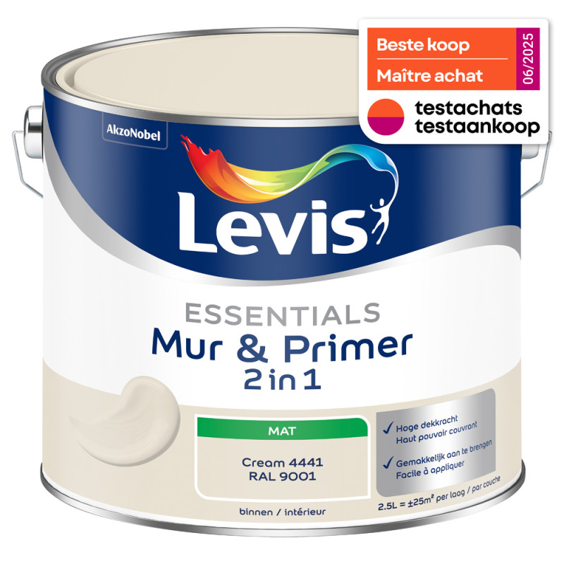 Peinture pour murs Essentials Mur & Primer 2-en-1 crème 2,5 L
