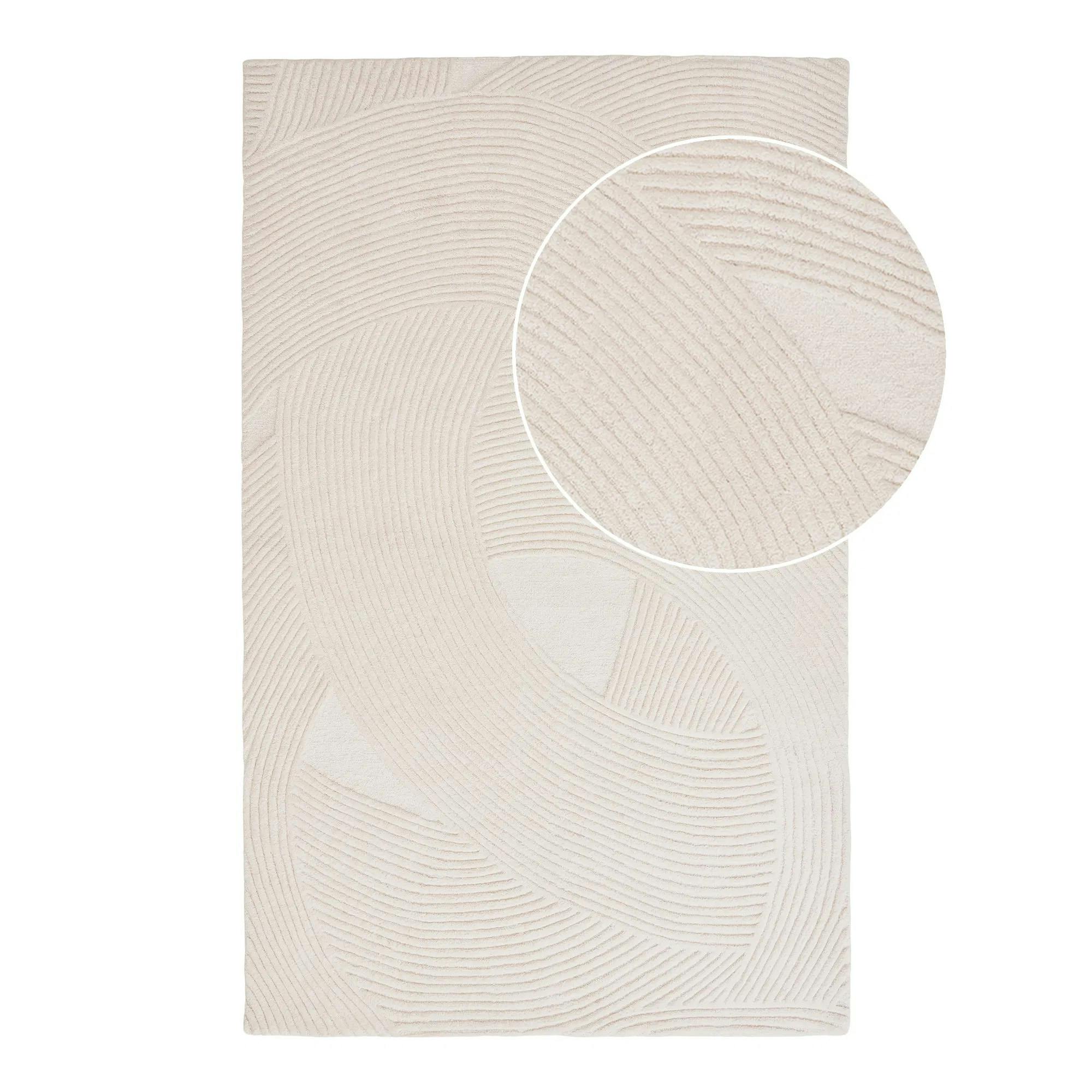 Tapis en laine blanc crème tufté main à motifs contemporains 200x300 cm FEZ