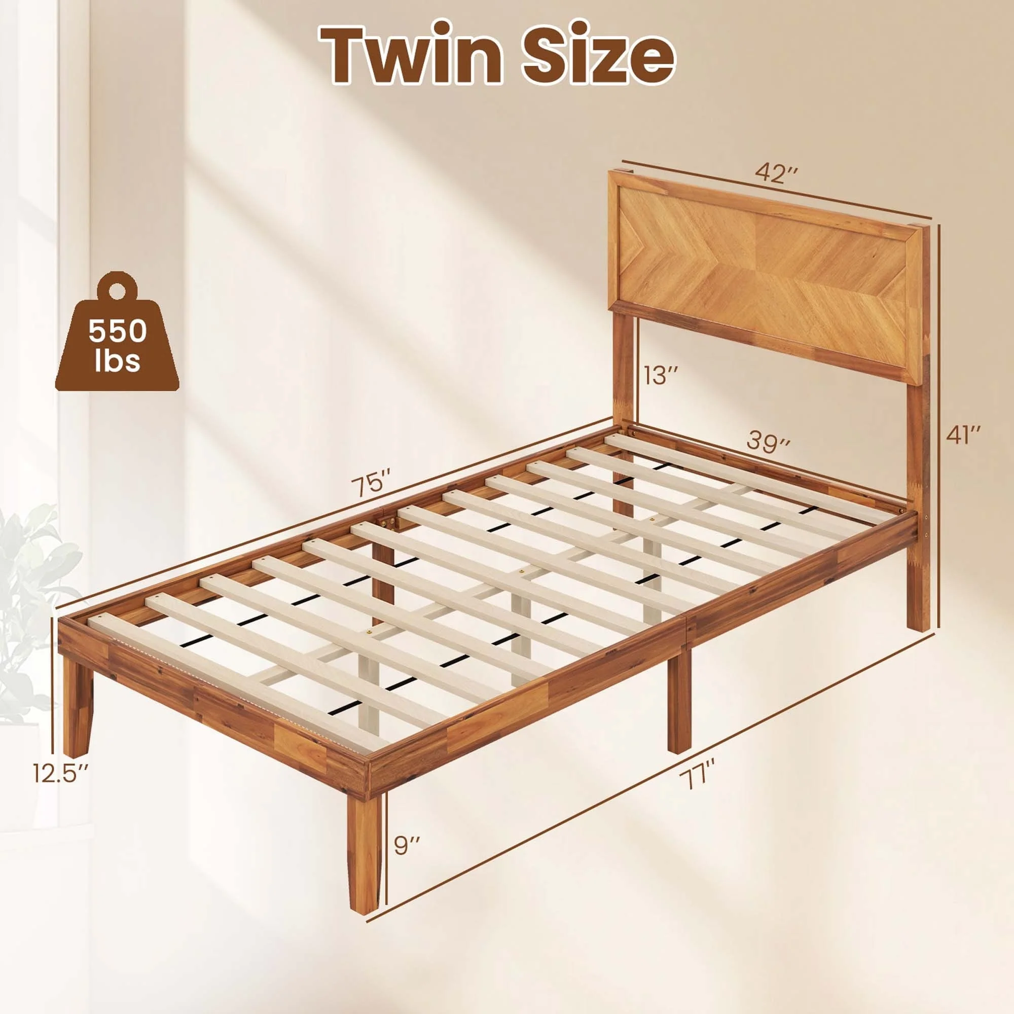 Gymax Twin/Full/Queen Size Bed Frame w/Headboard Wooden Slats Support