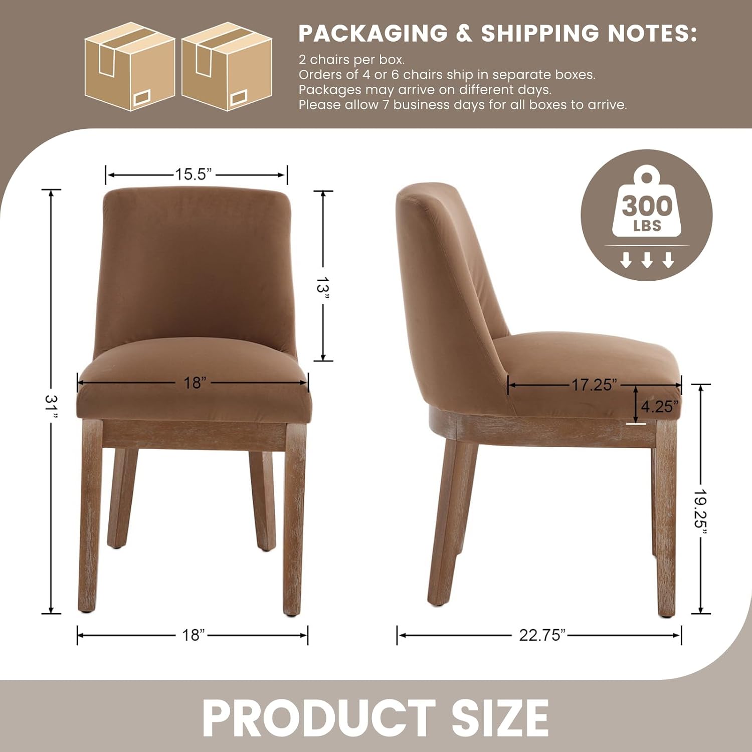 RIVOVA Modern Dining Chairs Set of 6 Comfortable Dining Room Chairs with Back, Velvet Fabric Upholstered Kitchen Side Chairs with Wood Legs for Living Room, Khaki