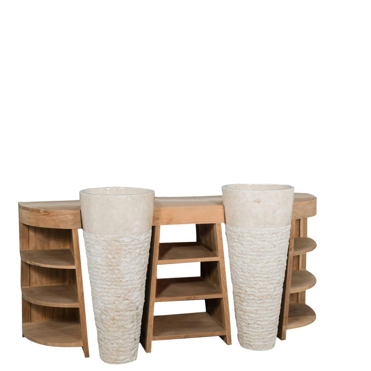 - Meuble de salle de bain en teck double 180cm + vasques crème