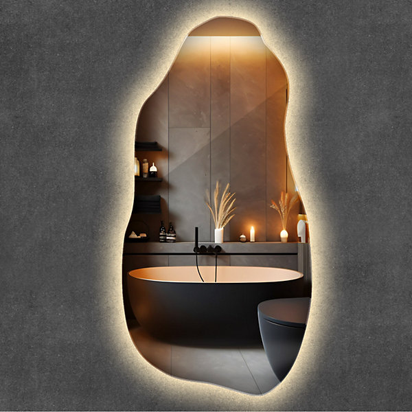 Miroir LED Vague Asymétrique Wallfluent 40x80cm Lumière Chaude Ambiance Claire Chambre Salon Organique