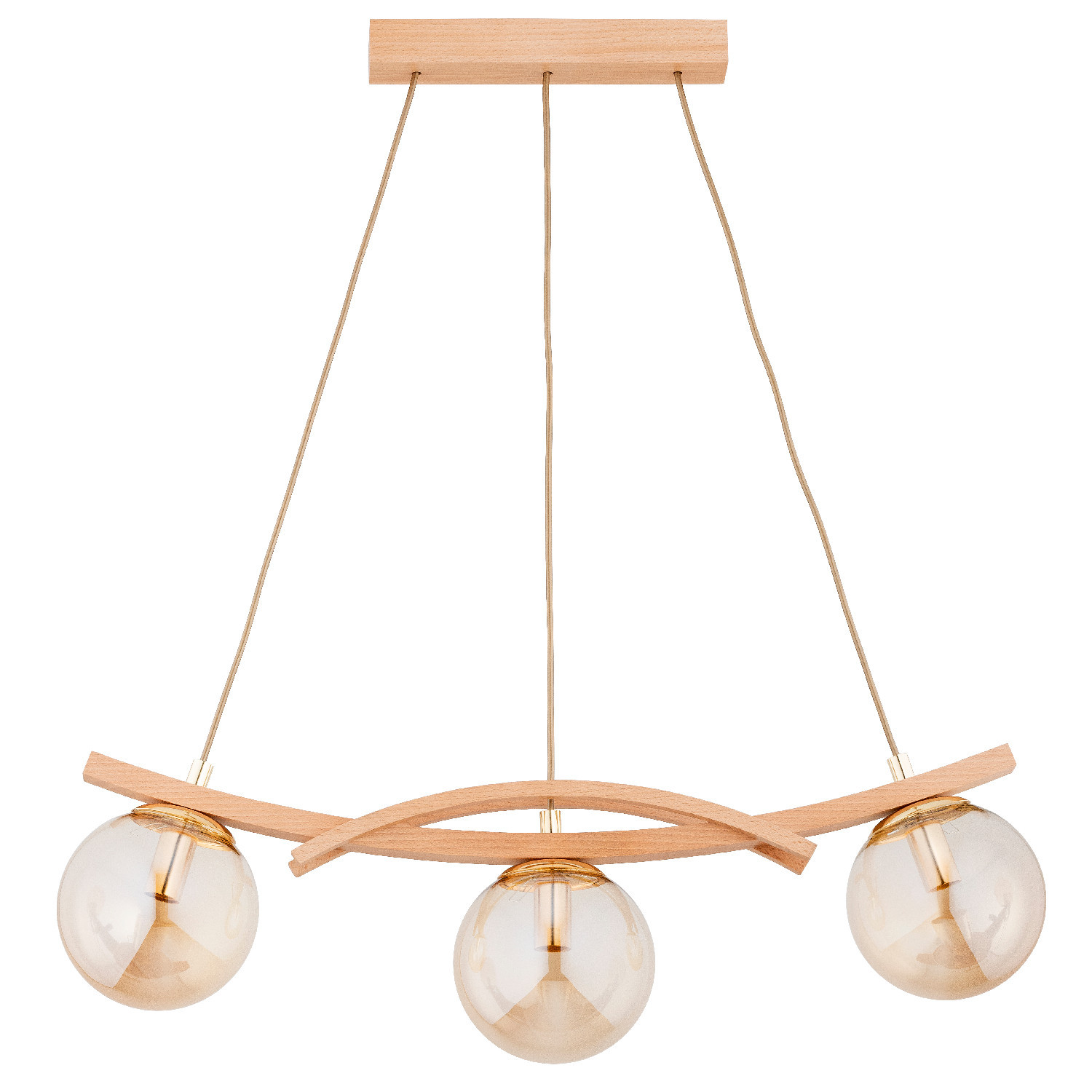 Lampa wisząca jasne drewno-bursztynowy-złota SANA 3xE14x10W Alfa