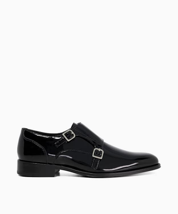 Sono Black - Premium Patent Double Strap Monk Shoes