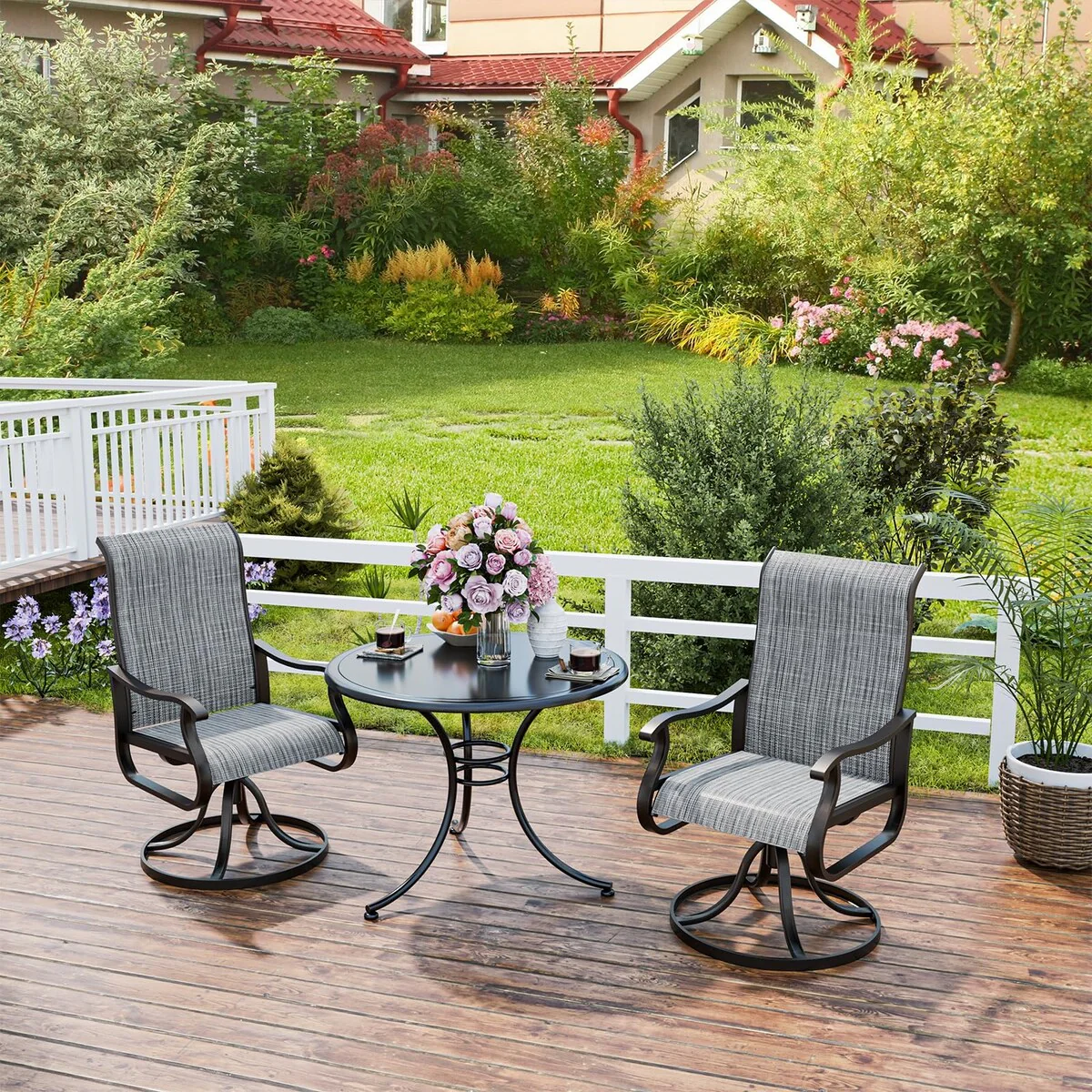 Patio Swivel Dining Chairs Set of 2, Outdoor Dining Chairs High Back with All Weather Breathable Textilene, Metal Rocking Frame