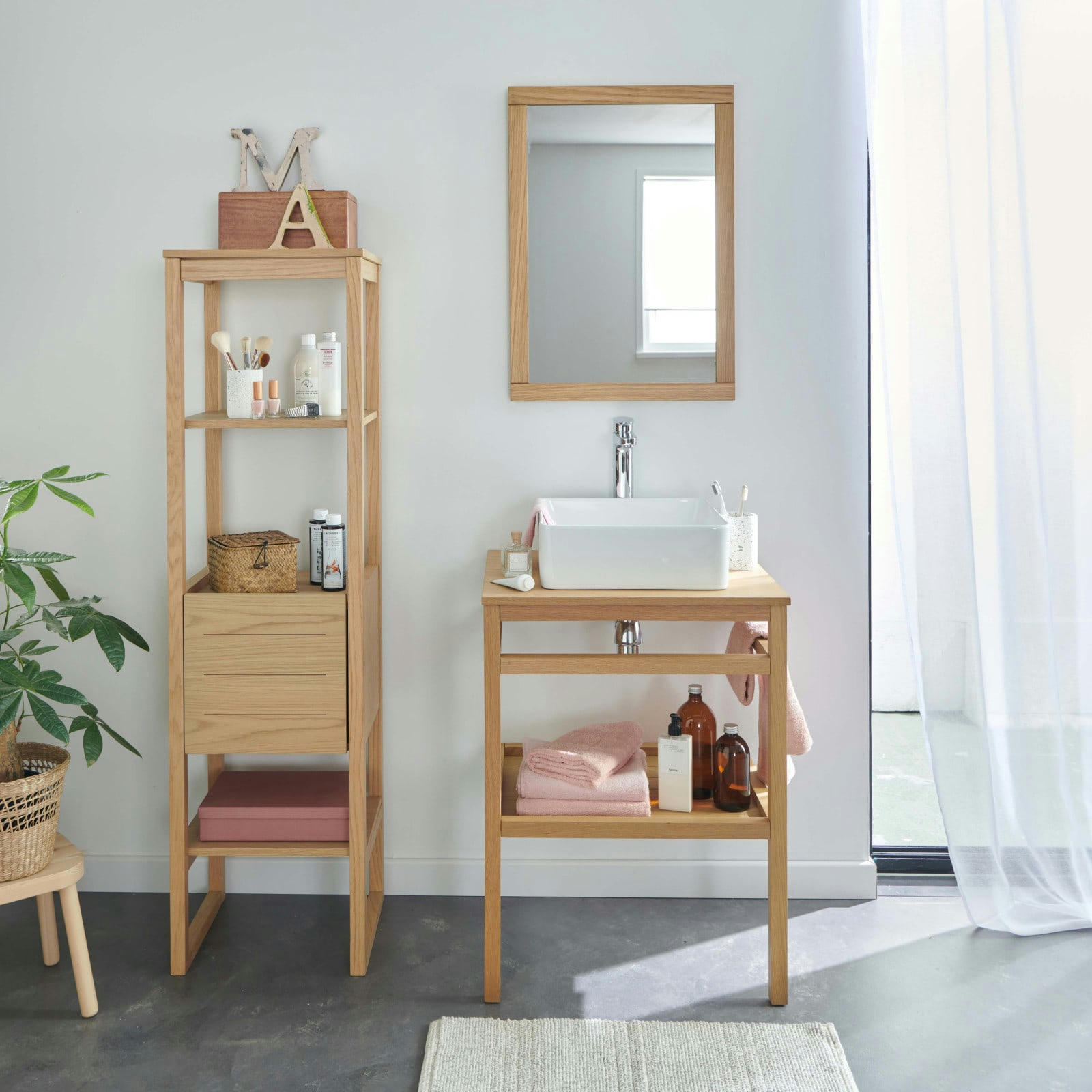 HOPP - Meuble de salle de bain 60 cm, avec colonne, miroir et vasque