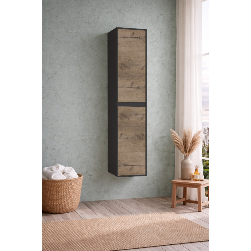 Colonne de salle de bain Melanie 2 portes chêne et noir 35 cm THYS
