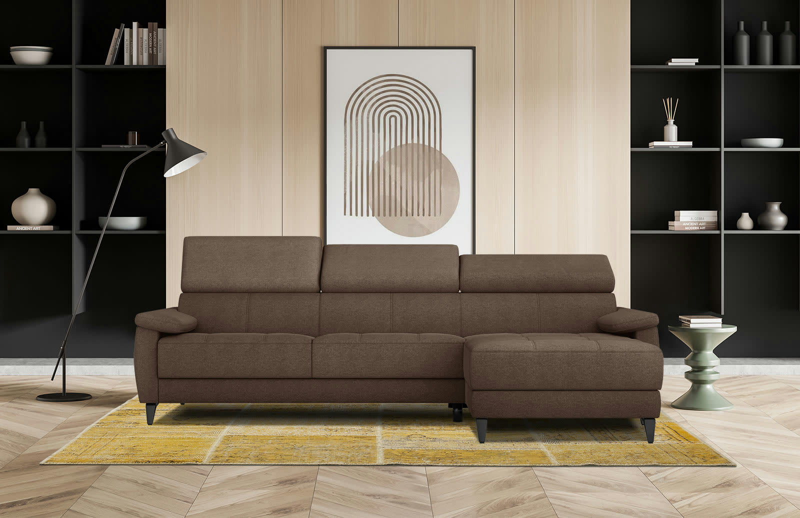 TAUNUS - Canapé d'angle droit 4 places marron