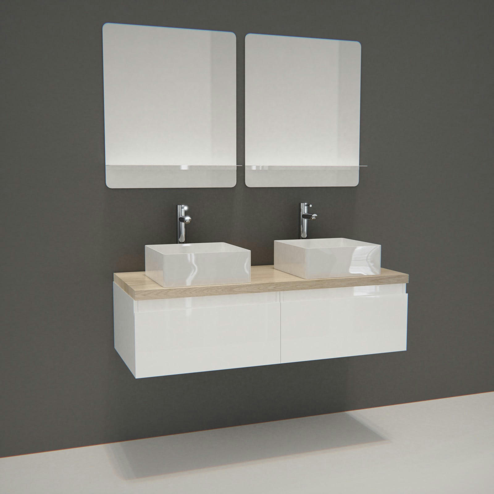 WILL - Meuble de salle de bain avec 2 vasques et 2 miroirs WILL