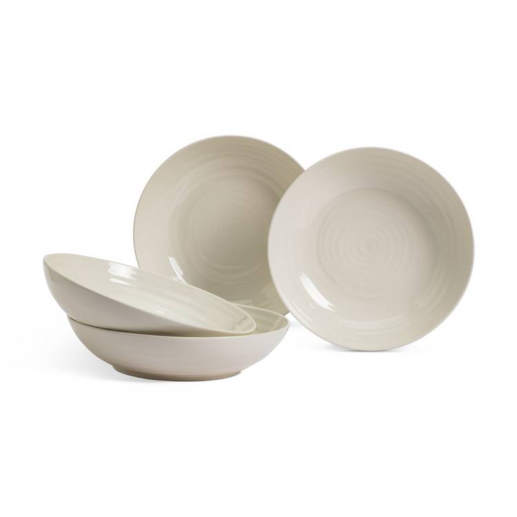 Habitat Ripple 4 Piece Stoneware Pasta Bowls - Cream