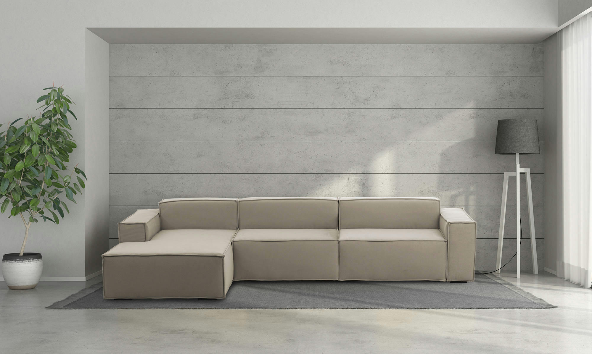 DGARZY - Canapé d'angle 4 places en tissu gris tourterelle