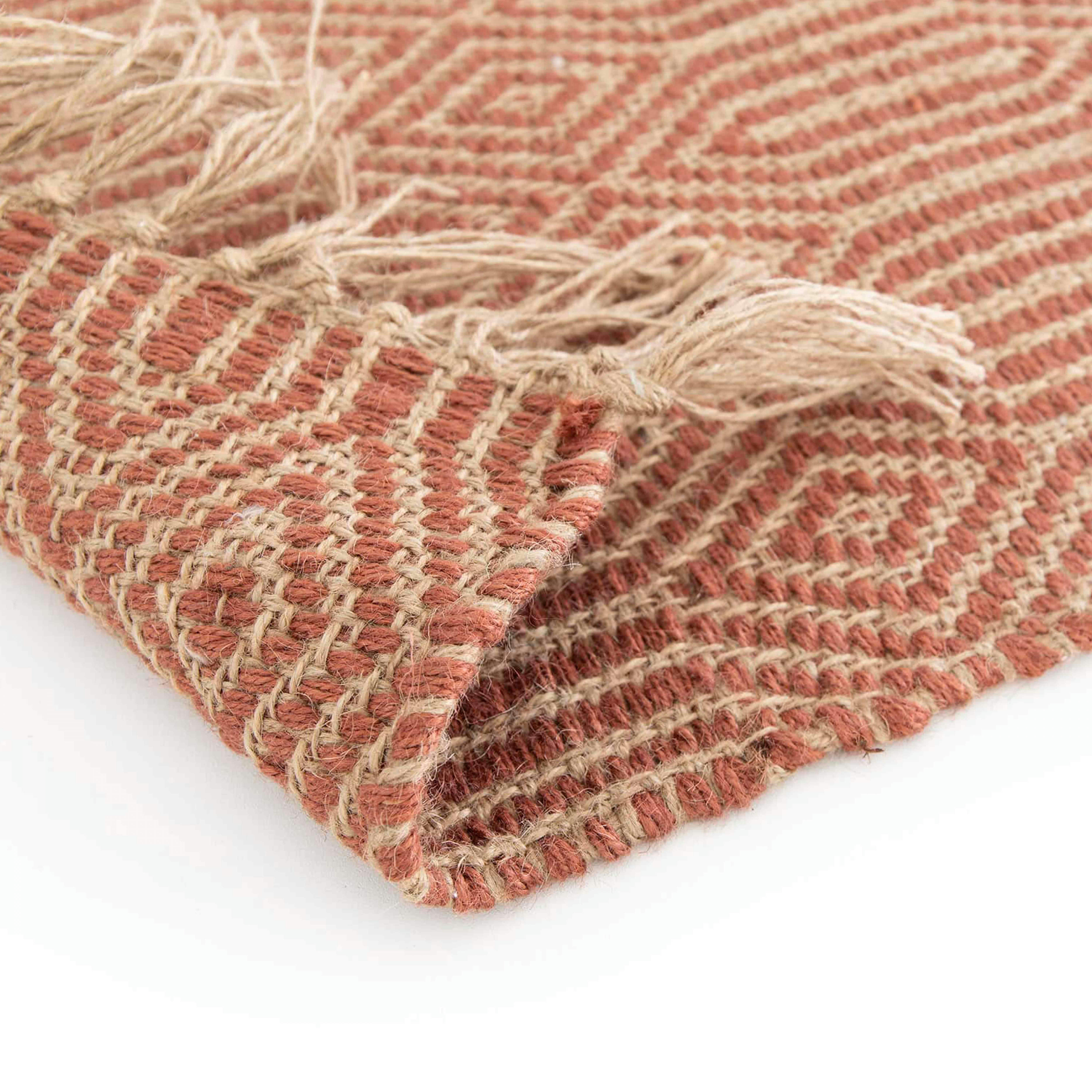 JYOTI - Tapis à franges en jute naturel tissé main terracotta 80 x 200 cm