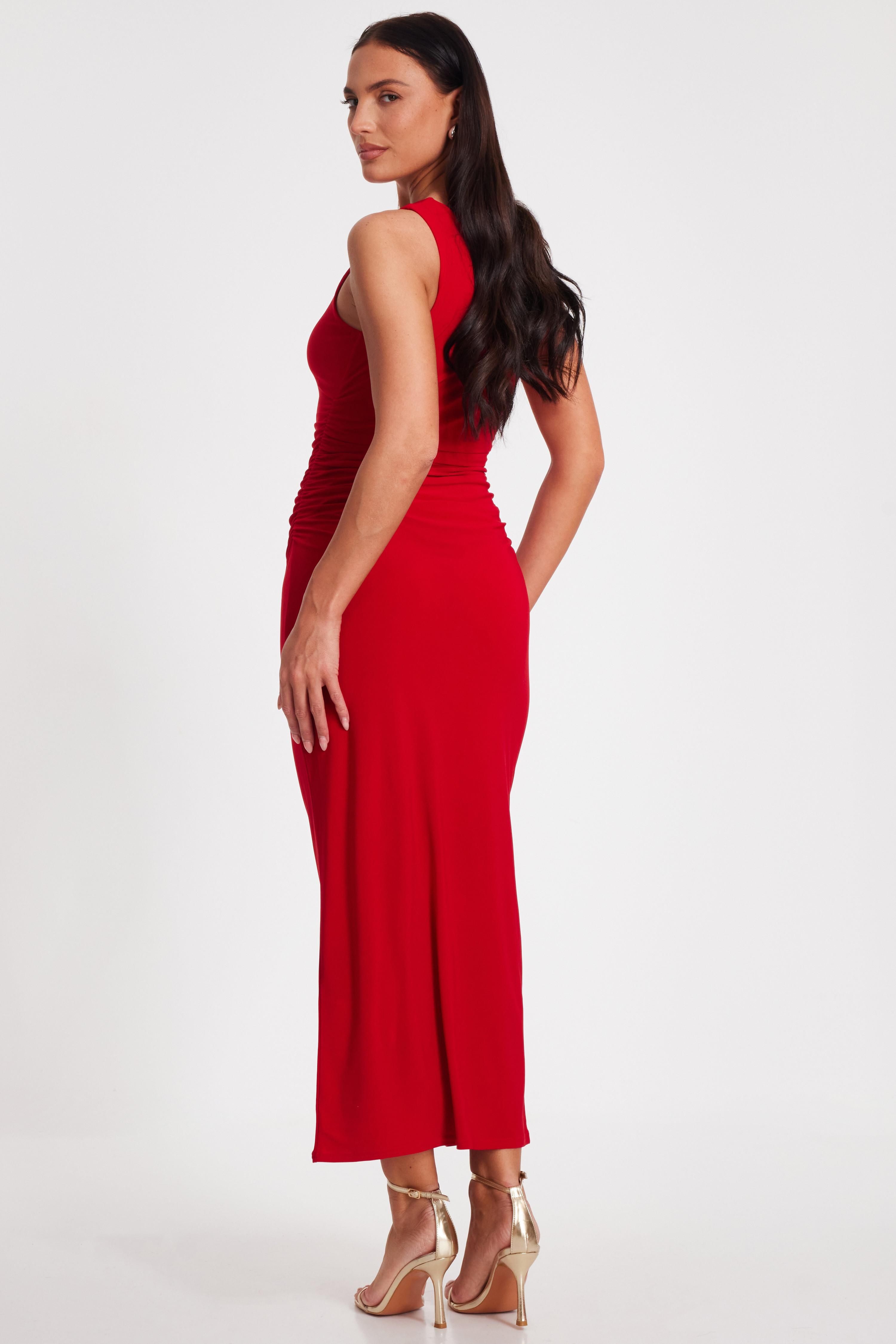 Quiz Red Buckle Detail Midaxi Dress