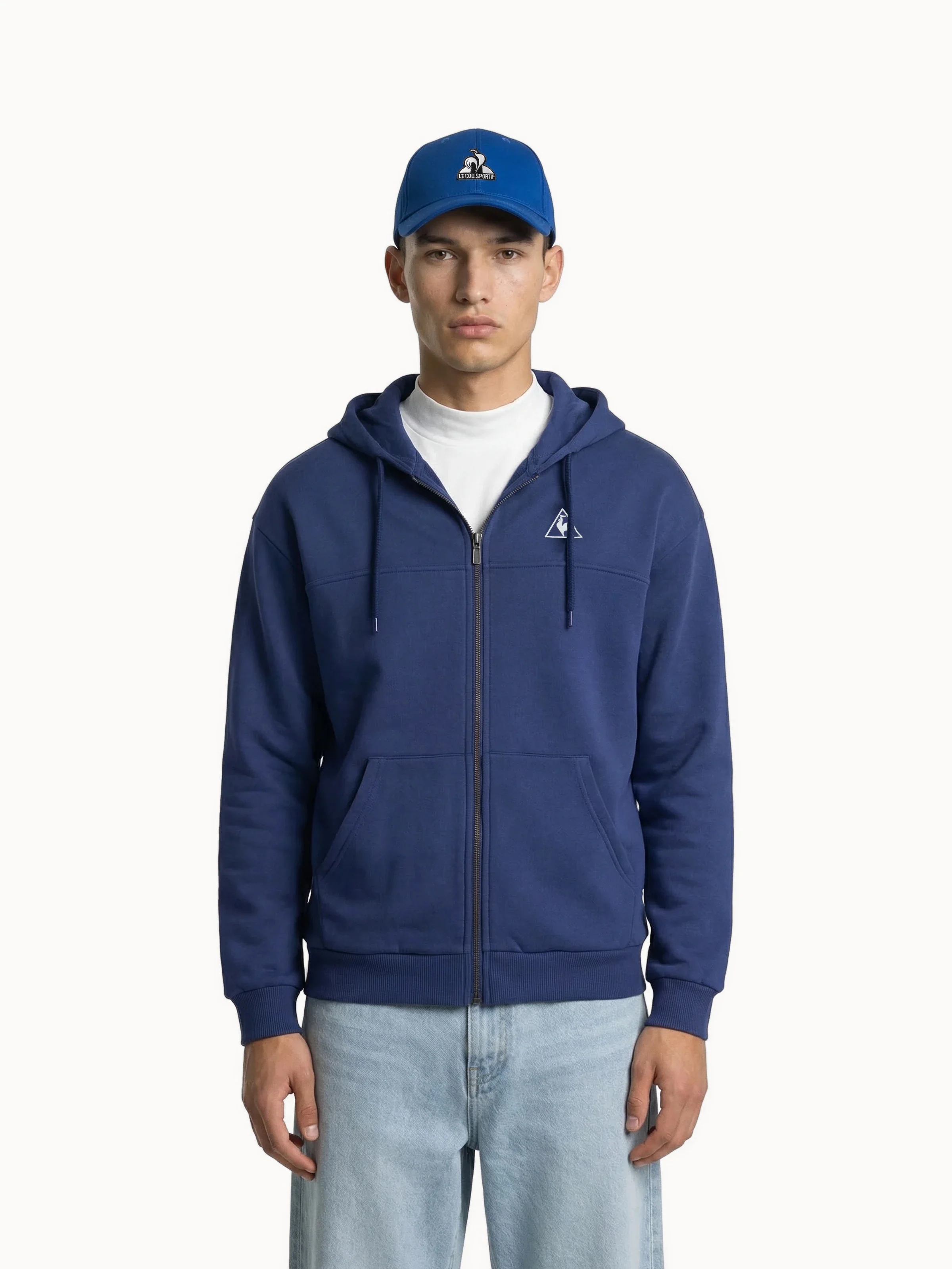 Sweat à capuche zippé en molleton et logo triangle