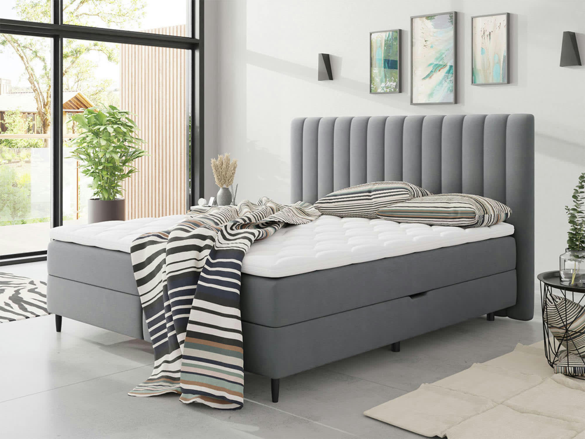 MARIA - Lit boxspring en  160x200 gris