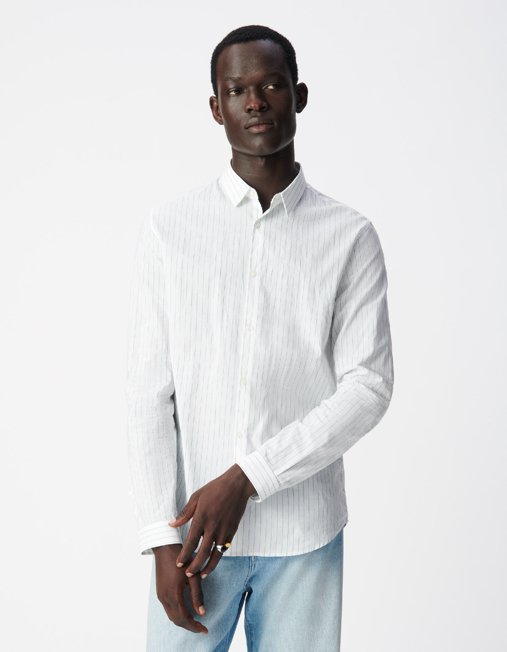 Chemise regular rayée vert amande Homme