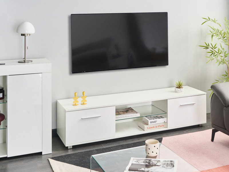 Szafka RTV pod telewizor z oświetleniem LED biała