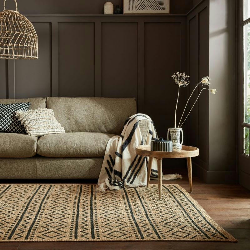 LUIS - Tapis en jute naturel motifs geometriques noirs 160 x 230