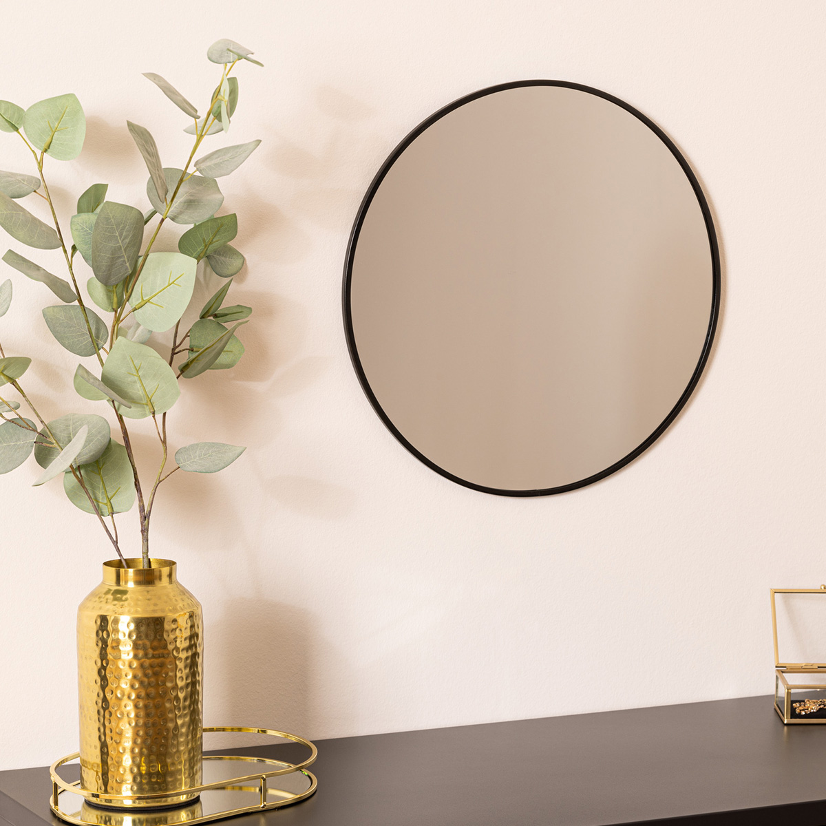 "Alice" round mirror Black metal, D.38 cm