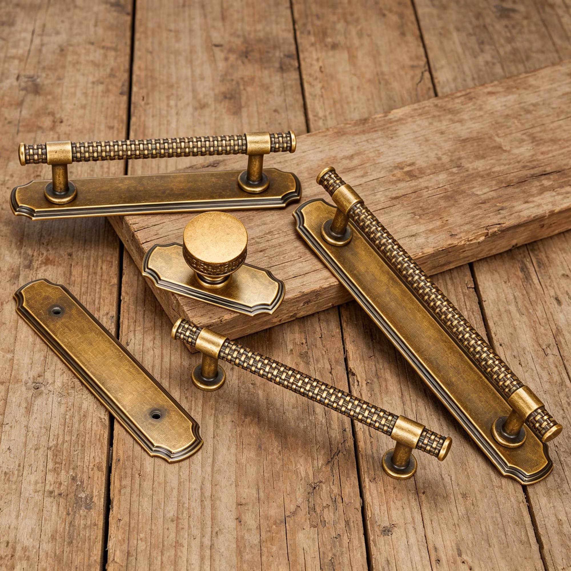 Antique Brass Kitchen Cabinet Pulls, Vintage Bronze Drawer Handles with Backplate, Rustic Cupboard Pulls