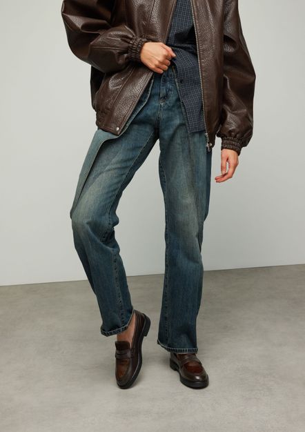 Bruine leren loafers met pony hair