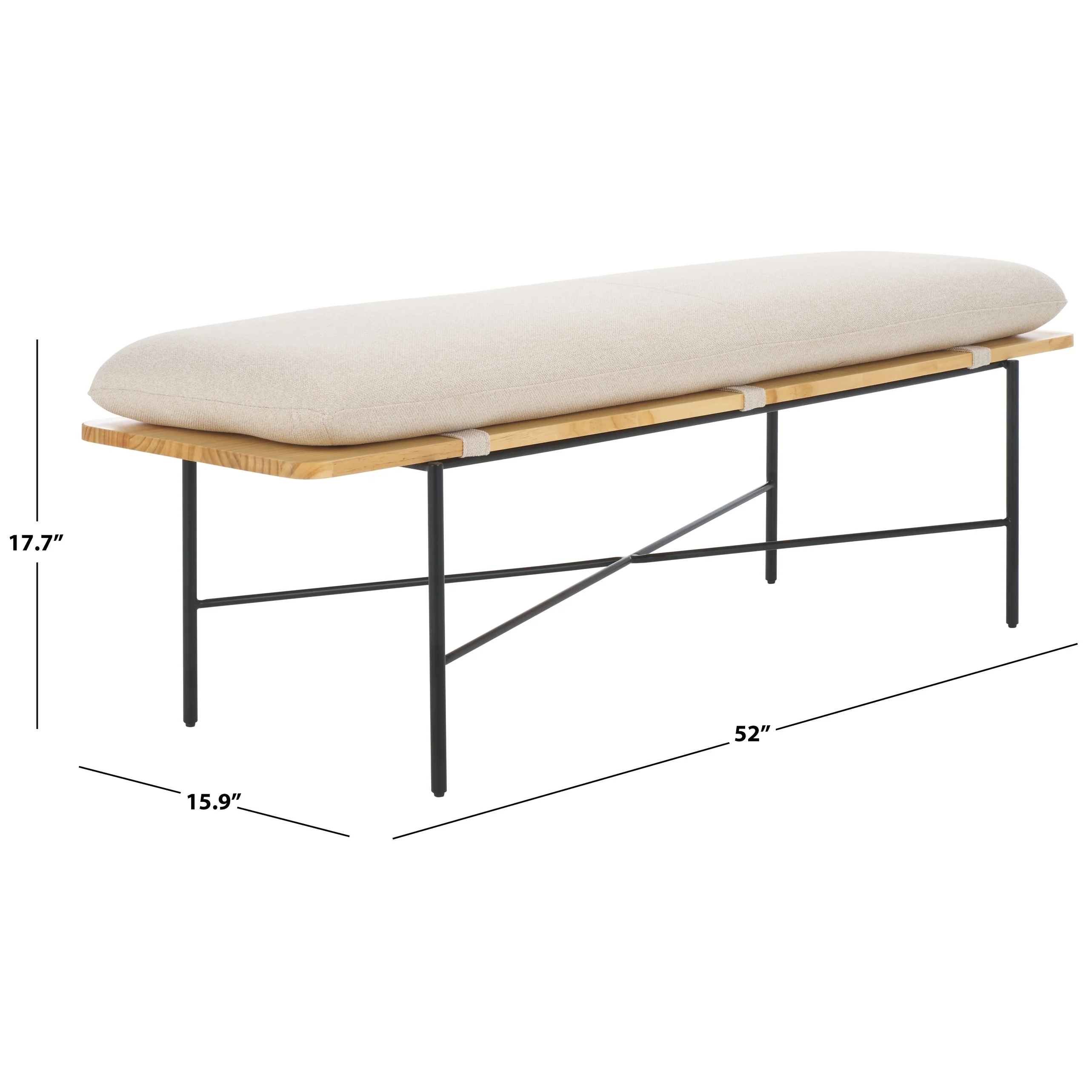 SAFAVIEH Emric Bench with Cushion - 52W x 16D x 18H