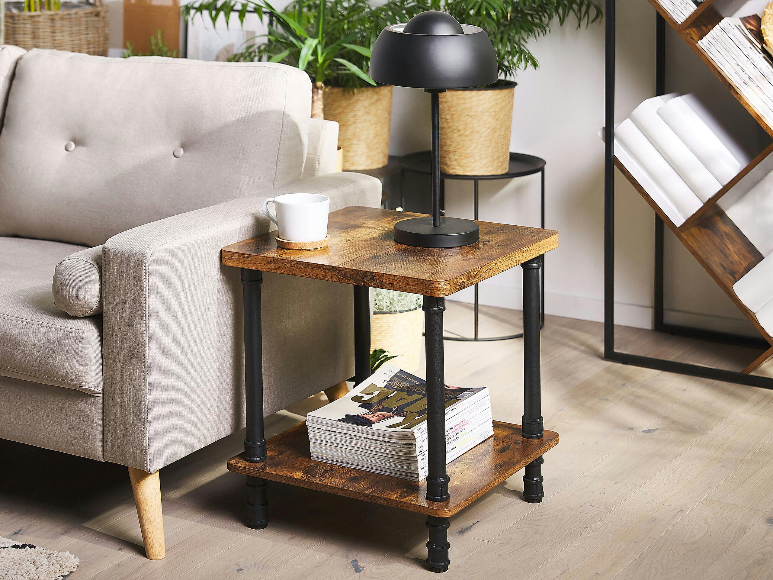 VERIL - Table de chevet effet bois foncé et noire