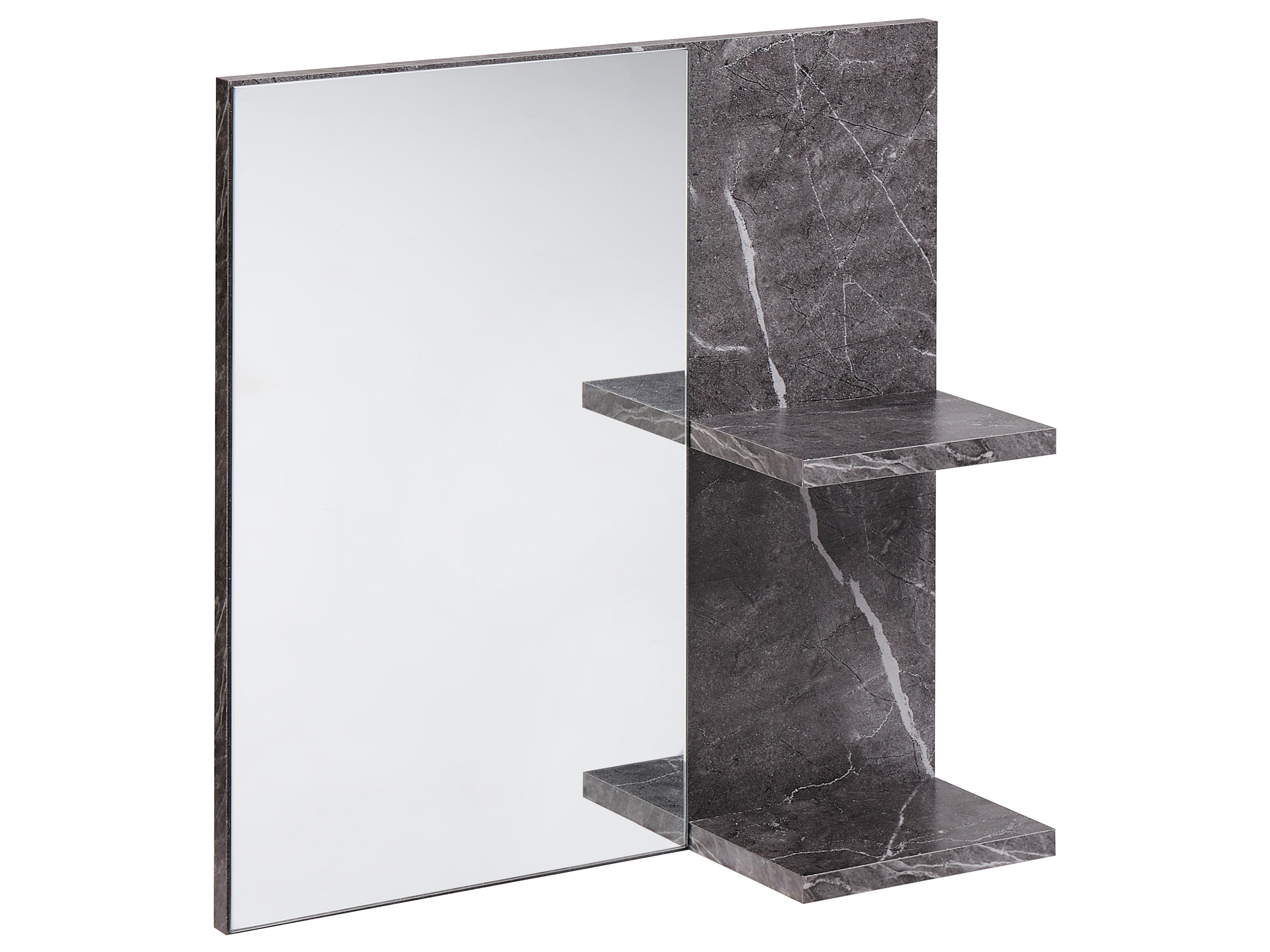 Wall Mirror with Shelf PELOTAS 45 cm 45 cm Marble/ Black