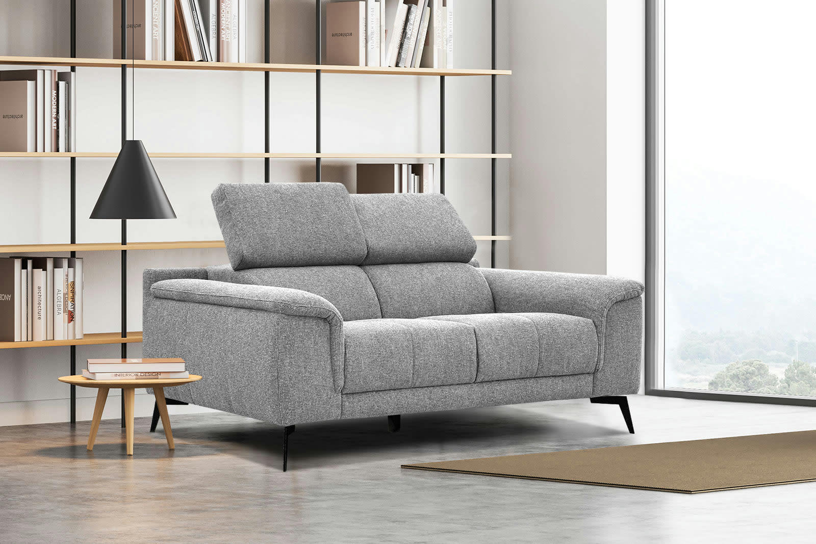 FIERO - Canapé droit 2 places tissu gris clair