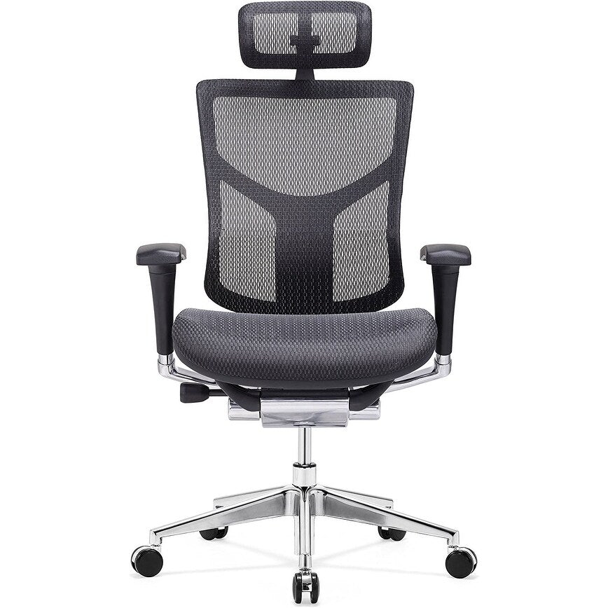 GM Seating Dreem XL Luxury Mesh Series Executive Hi Swivel Chair Chrome Base with Headrest, Black, Seat Slider