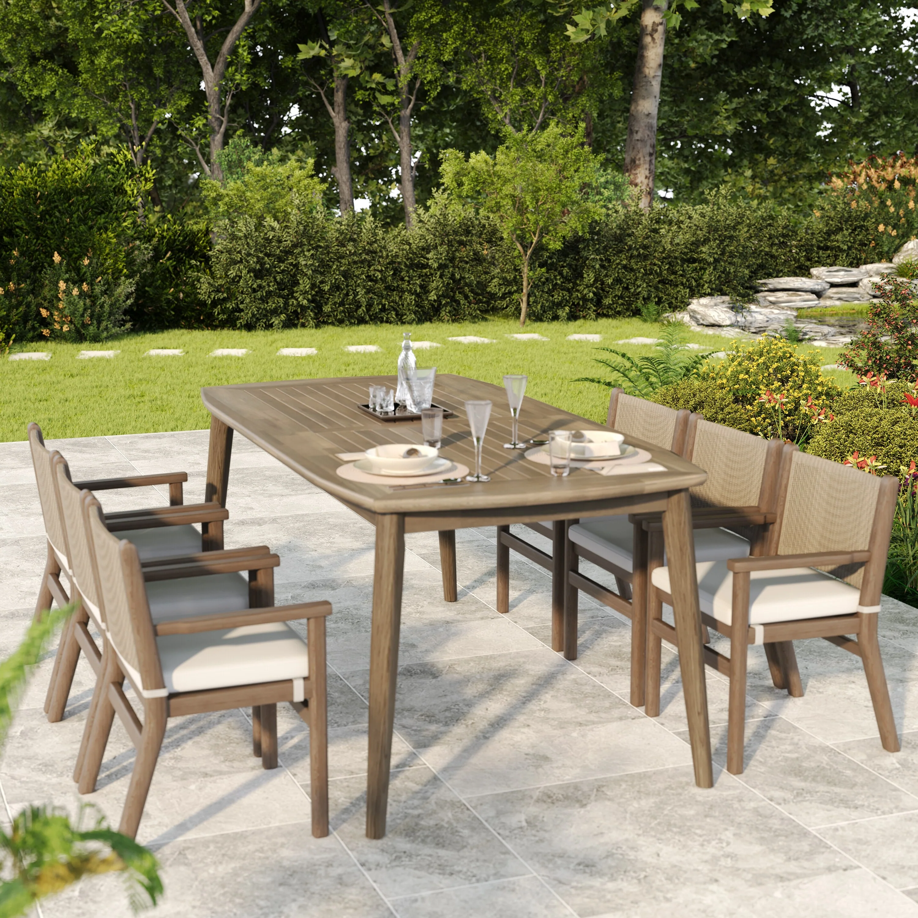 Acacia Wood Dining Table 8-Person Outdoor Table, Farmhouse Furniture