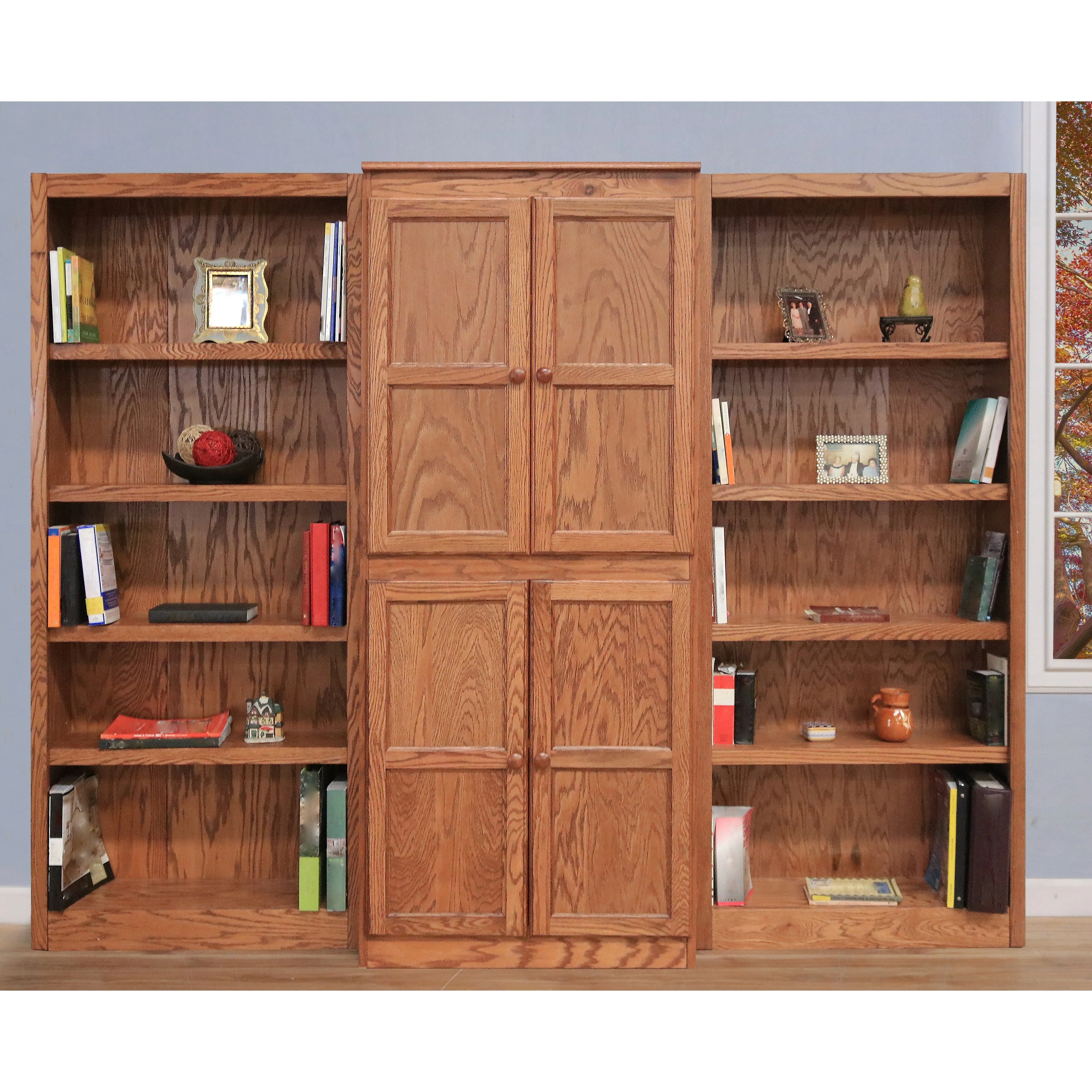 Concepts in Wood 15 Shelf Bookcase Wall with Doors, 72 inch Tall